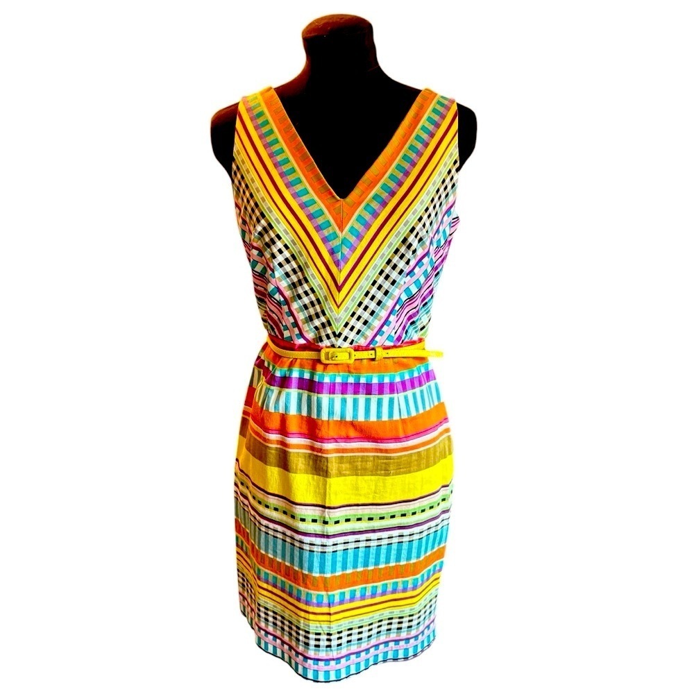 London Times Multicolored Striped Sleeveless Sheath V Neck Dress Womens size 6 - Picture 2 of 16